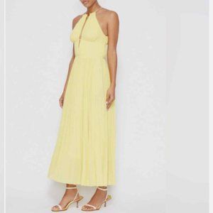 JOHNATHAN SIMKHAI CARLI PLISSE HALTER LIMONCELLO COLOR MIDI DRESS sz 8